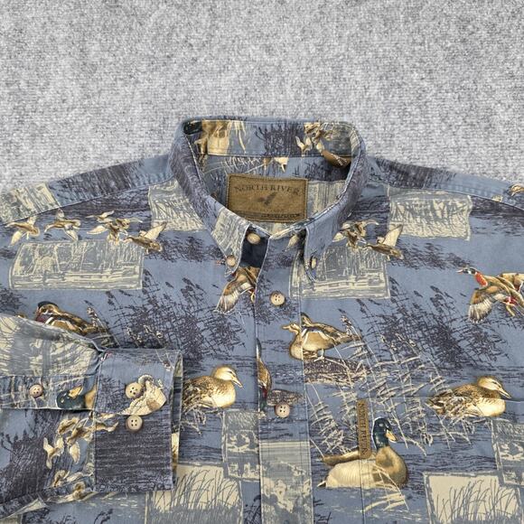Vintage North River Shirt Mens Large Duck Print Button Up Long Sleeve 90s Outdoo - Picture 1 of 16